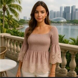 Allie Rose Lace Trim Blouse